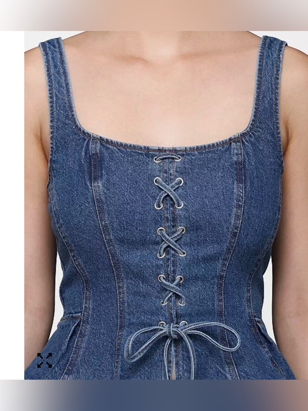 Avec Les Filles Denim Lace-Up Peplum Top - Denim Blue - Picture 8 of 8